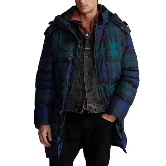 NWOT Polo by Ralph Lauren tartan down long jacket with hood - Picture 1 of 16